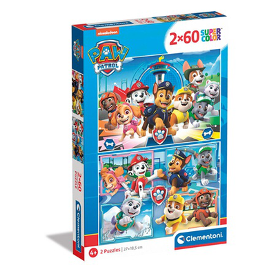 As clementoni kids puzzle supercolor nickelodeon paw patrol 2x60 pcs 4y+ 21617, , medium