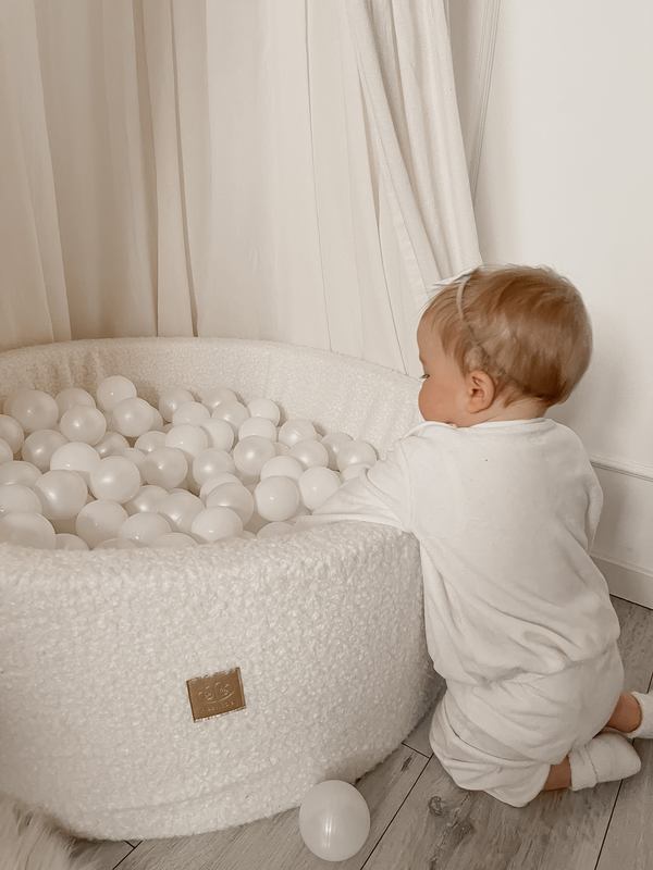Product image: Meowbaby® boucle white round ball pit 90x40cm, 250 balls: white baby ball pool, , medium-null
