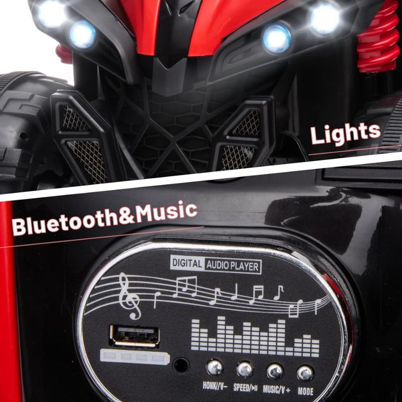 Ηλεκτροκίνητη παιδική τετράτροχη μοτοσικλέτα 12v με ήχο & φώτα, κόκκινο, 3+ ετών, , medium-null