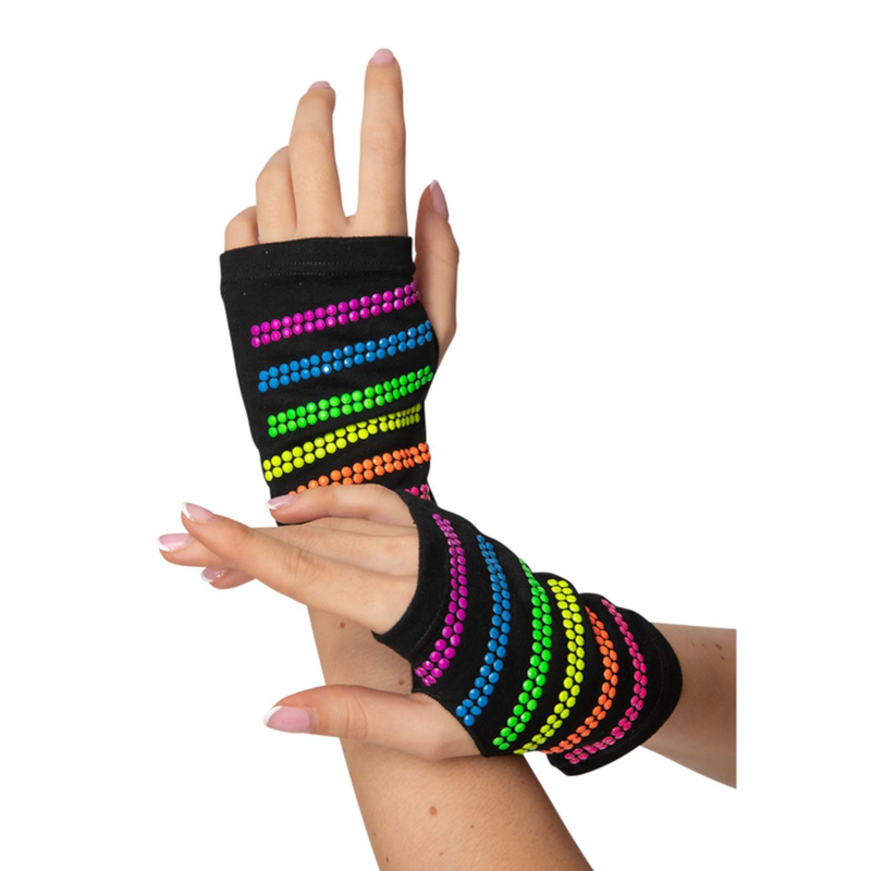80s beaded gloves - neon, , medium-null